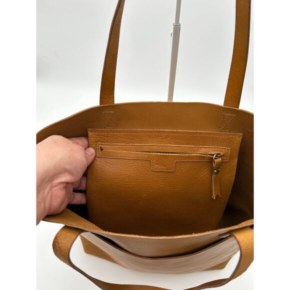 Madewell Leather Transport Tote Bag Cognac Brown w/ Removable Stripe Strap - Picture 8 of 11